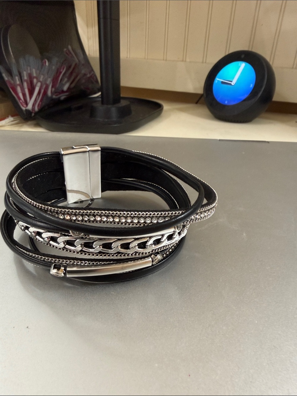 Black and silver magnetic stack bracelet NWOT